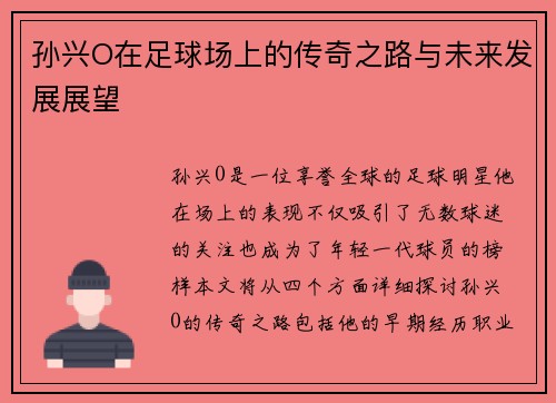 孙兴O在足球场上的传奇之路与未来发展展望